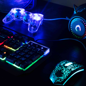 View illuminated neon gaming keyboard setup controller