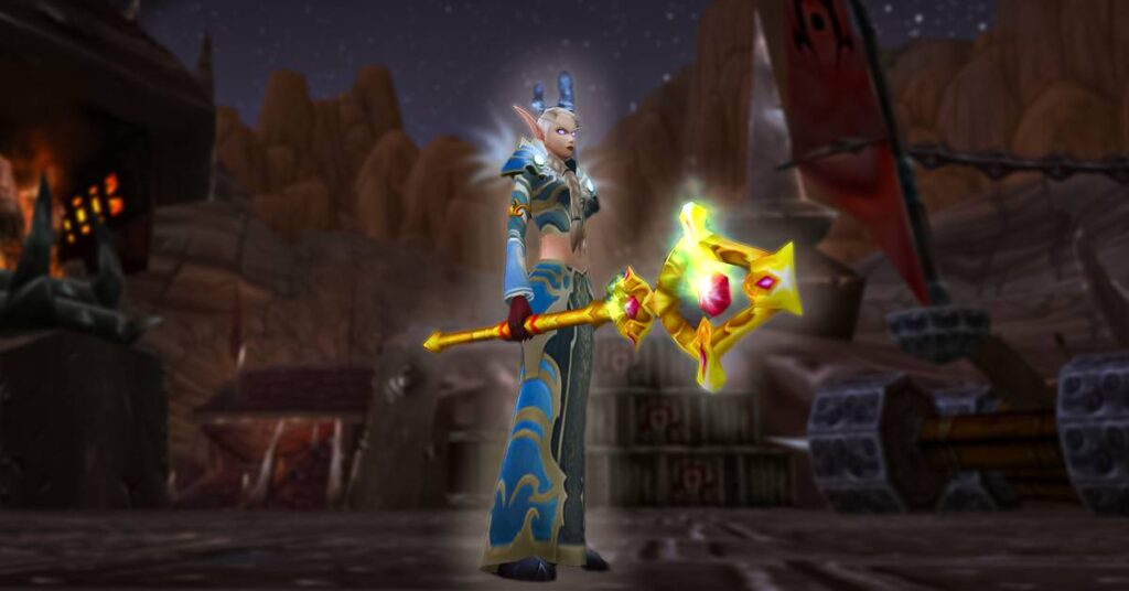 A World of Warcraft character displaying rare and exclusive gear, highlighting their unique appearance and enhanced abilities.