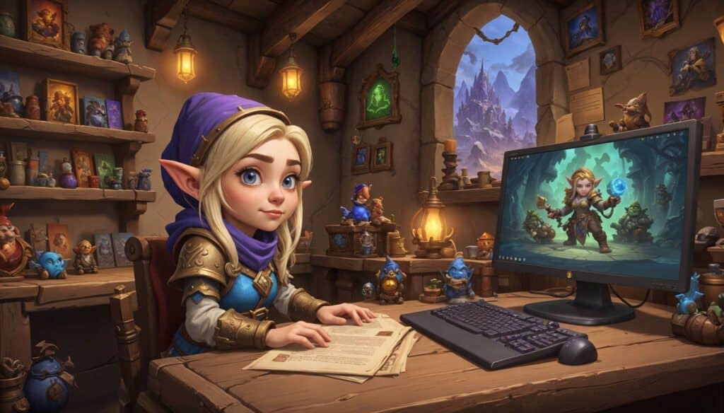 Player sitting at PC gaming in Wow The War Within, Gamer-Choice.com Wow gold advertisement on screen.