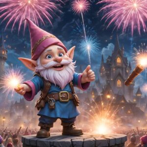 Gnome celebrating in Stormwind in Wow The War Within, with festive decorations and other characters.