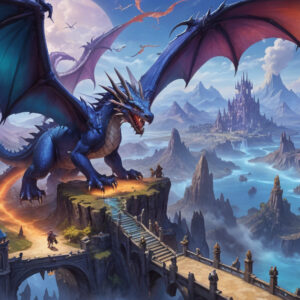 Dragonflight character standing on a bridge with a blue dragon and Dragon Isles landscape in the background, promoting Gamer-Choice.com.