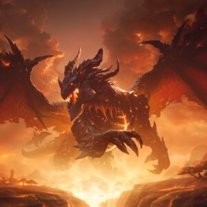 Deathwing unleashing fiery destruction in WoW Cataclysm Classic expansion.