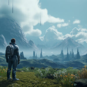 Astronaut exploring a lush, alien landscape - Explore FFXIV ARR with smart venture coin usage.