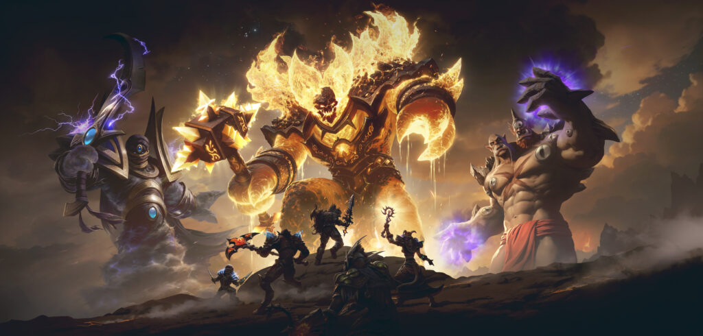 Adventurers battling elemental lords in WoW Cataclysm Classic