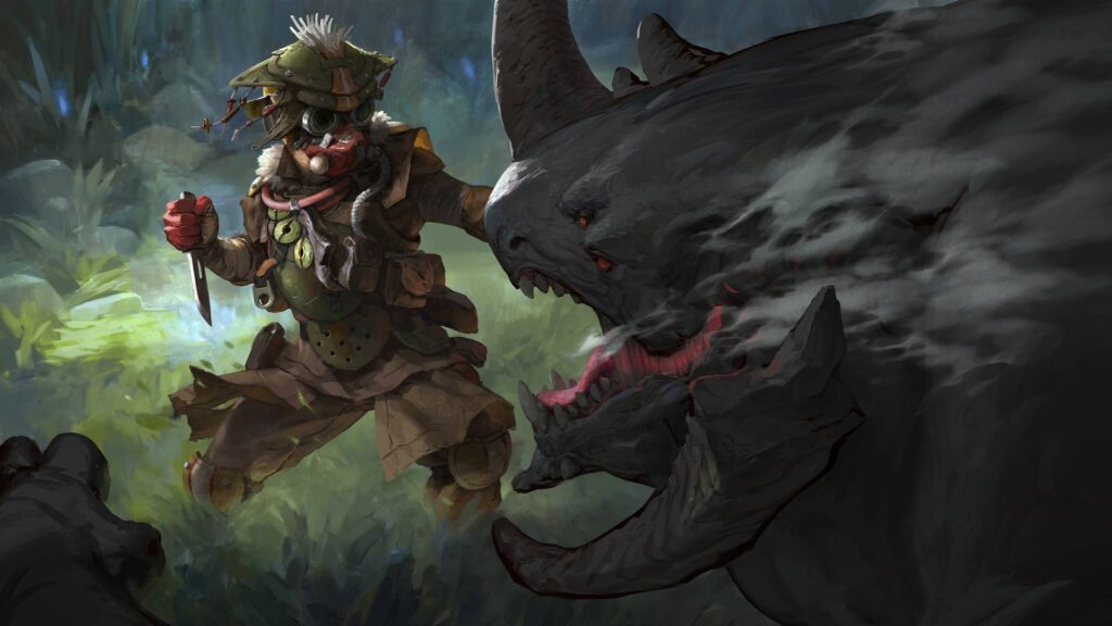 Bloodhound from Apex Legends confronting a monstrous beast, showcasing the intensity of the game. Enhance your Apex Legends experience with tips from Gamer-Choice.com.