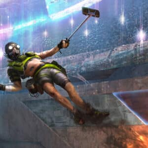 Octane from Apex Legends capturing a selfie in the midst of battle, showcasing the character's adrenaline-fueled personality. Get the most out of your Apex Legends experience with Gamer-Choice.com.