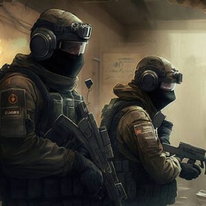 Tactical Counter-Strike 2 (CS2) operatives in action during a mission, showcasing intense gameplay.