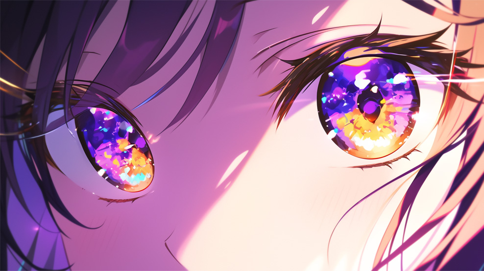 Close-up of vibrant eyes reflecting a magical world, symbolizing the powerful 5-star characters in top Genshin Impact accounts for sale at Gamer-Choice.com.