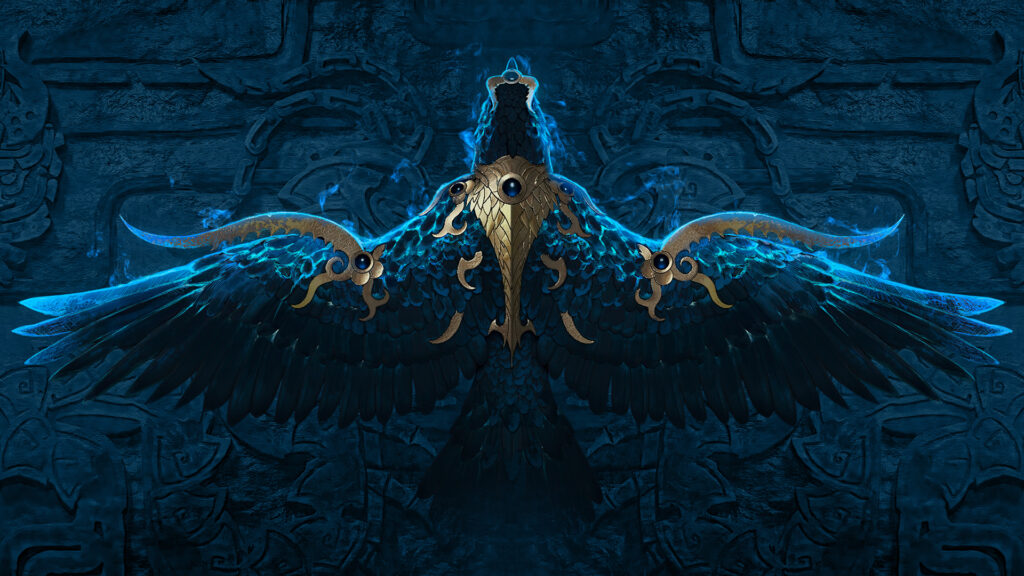  Diablo 4 items: Spiritborn Eagle with glowing blue wings and gold accents, symbolizing the mystical powers found in the game’s legendary gear.