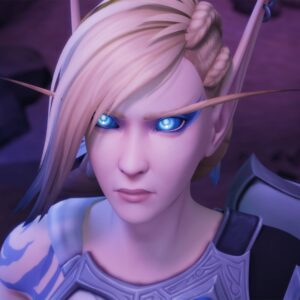 A high elf character with glowing blue eyes from World of Warcraft: The War Within, representing the strength and power that can be unlocked when you buy WoW gold.