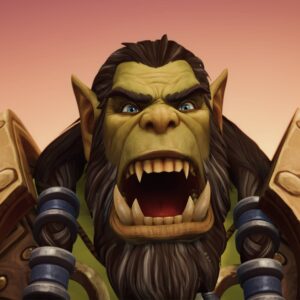 Fierce orc warrior in WoW TWW expansion showing the power of heroes.