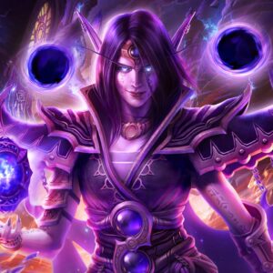 A powerful mage character from World of Warcraft, casting a magical spell. Focus on WoW boost services.