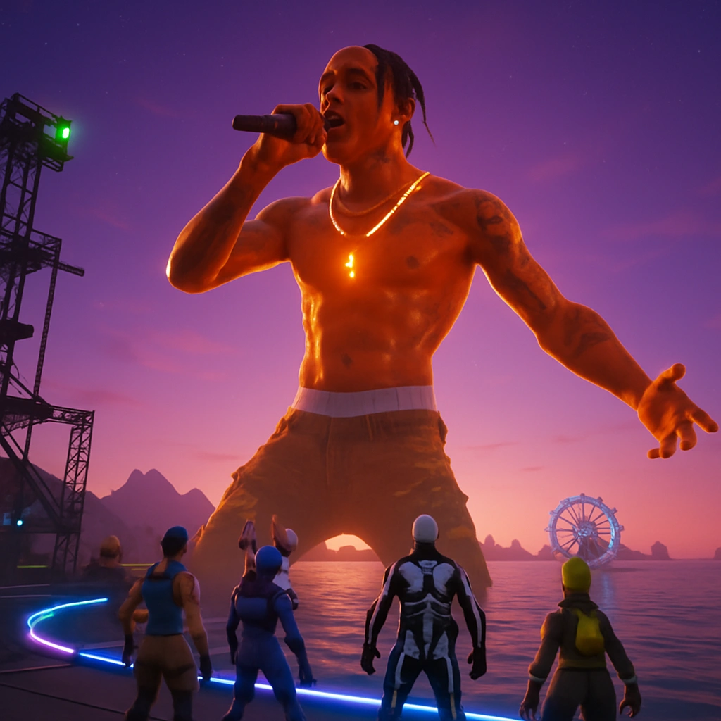 Travis Scott performing in Fortnite